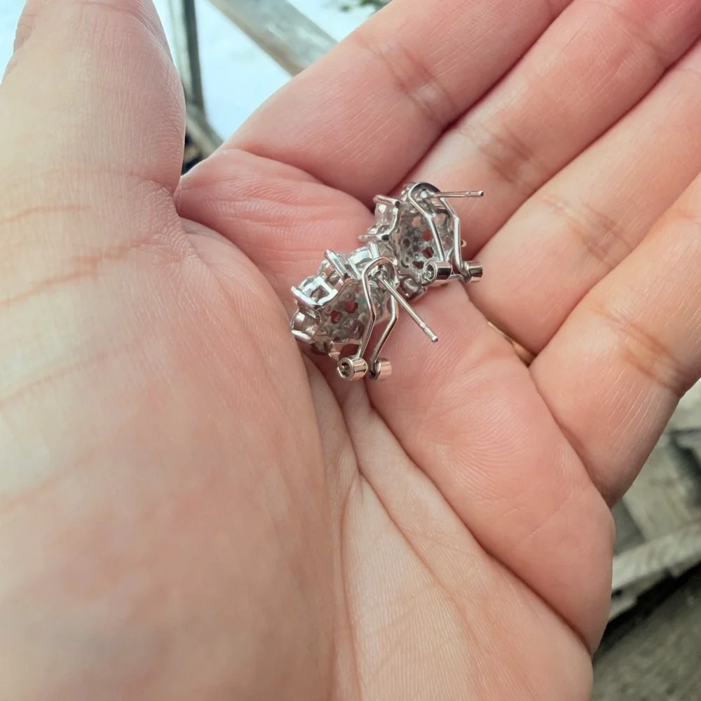 Silver Crystal flower Earrings